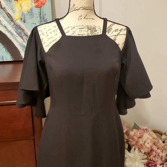 Vince Camuto Woman Black Formal Dress.Cold Shoulder Flounce Sleeve Size 8 - Picture 5 of 6